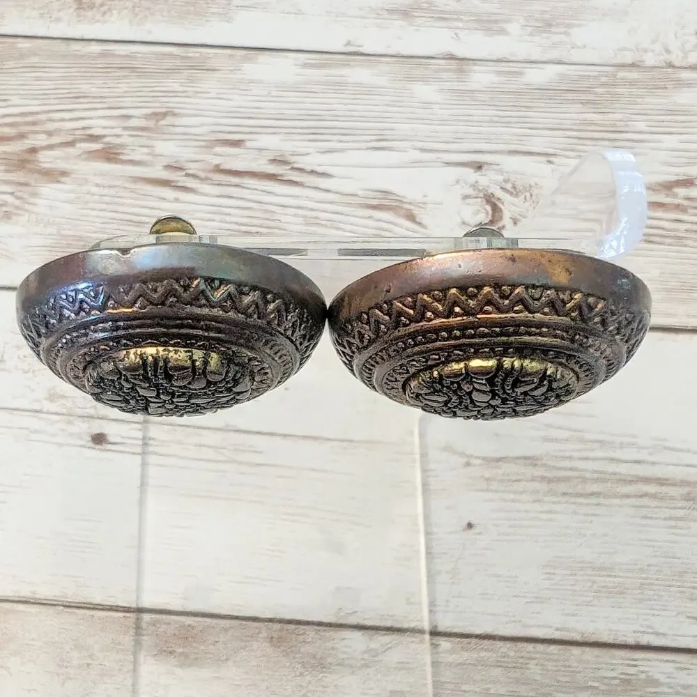 Vintage Clip On Earrings - Large and Ornate Patterned Domed Circle